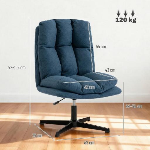 Butaca de Salón Giratorio 360° Altura Ajustable Asiento Ancho Tapizado en Lino Base de Metal Azul Oscuro [1]