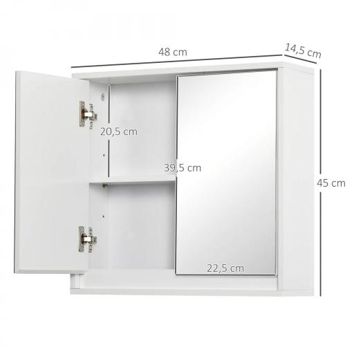 Armario de Baño con Espejo con 2 Puertas y Balda Ajustable Mueble Colgante de Estilo Moderno 48x14,5x45 cm Blanco [4]