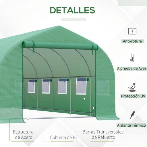 Invernadero de Túnel 8x3x2 m Invernadero de Jardín con 12 Ventanas y Puerta Enrollable Acero y PE 140 g/m² Verde [2]