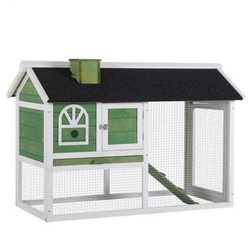 Jaula para Conejos Grande 120x60x79 cm con Techo Asfáltico Bandeja Extraíble Escalera y Chimenea para Exterior Verde [8]