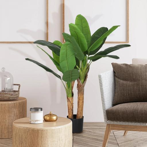 Planta Artificial Bananera de 120 cm con Maceta y 15 Hojas Realistas Planta Tropical Sintética para Decoración Interior