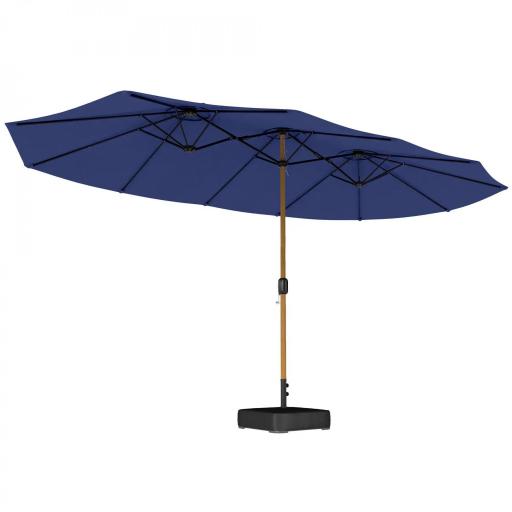 Sombrilla Doble de Jardín 4,7x2,8 m con Base Incluida Manivela Sacos de Arena Protección UV Impermeable Azul Oscuro [8]