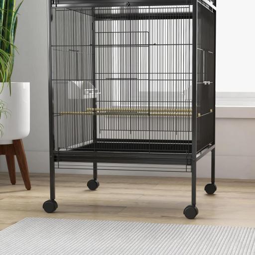 Jaula para Pájaros Grande de 2 Pisos Convertible en Sola Jaula con Ruedas Comederos 4 Perchas 78x75x168 cm Negro [7]