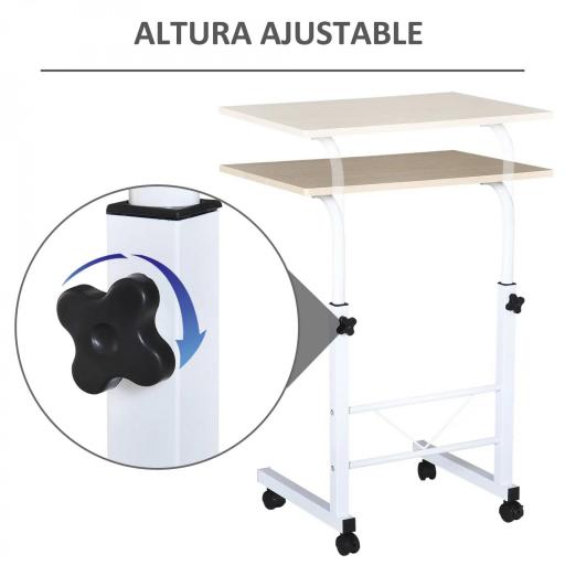 Mesa Auxiliar con Ruedas Mesa para Sofá con Altura Ajustable para Hogar Oficina 60x40x68-78 cm Blanco [5]