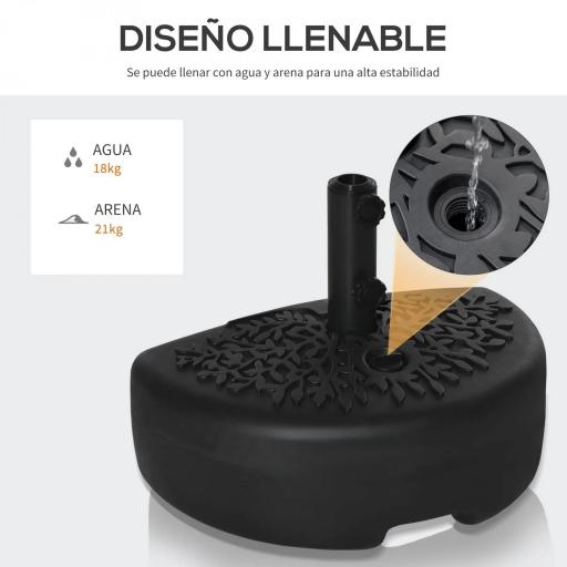 Base de Pared para Sombrilla Ø38/48 mm Soporte Semicircular de Parasol Rellenable de Arena 21 kg o Agua 18 kg para Jardín Patio Terraza Exterior 50x31x38 cm Negro [6]