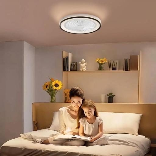 Ventilador de Techo con Iluminación RGB 6 Velocidades Motor Reversible y Control Remoto Potencia 48,5W Ø48x13 cm Blanco