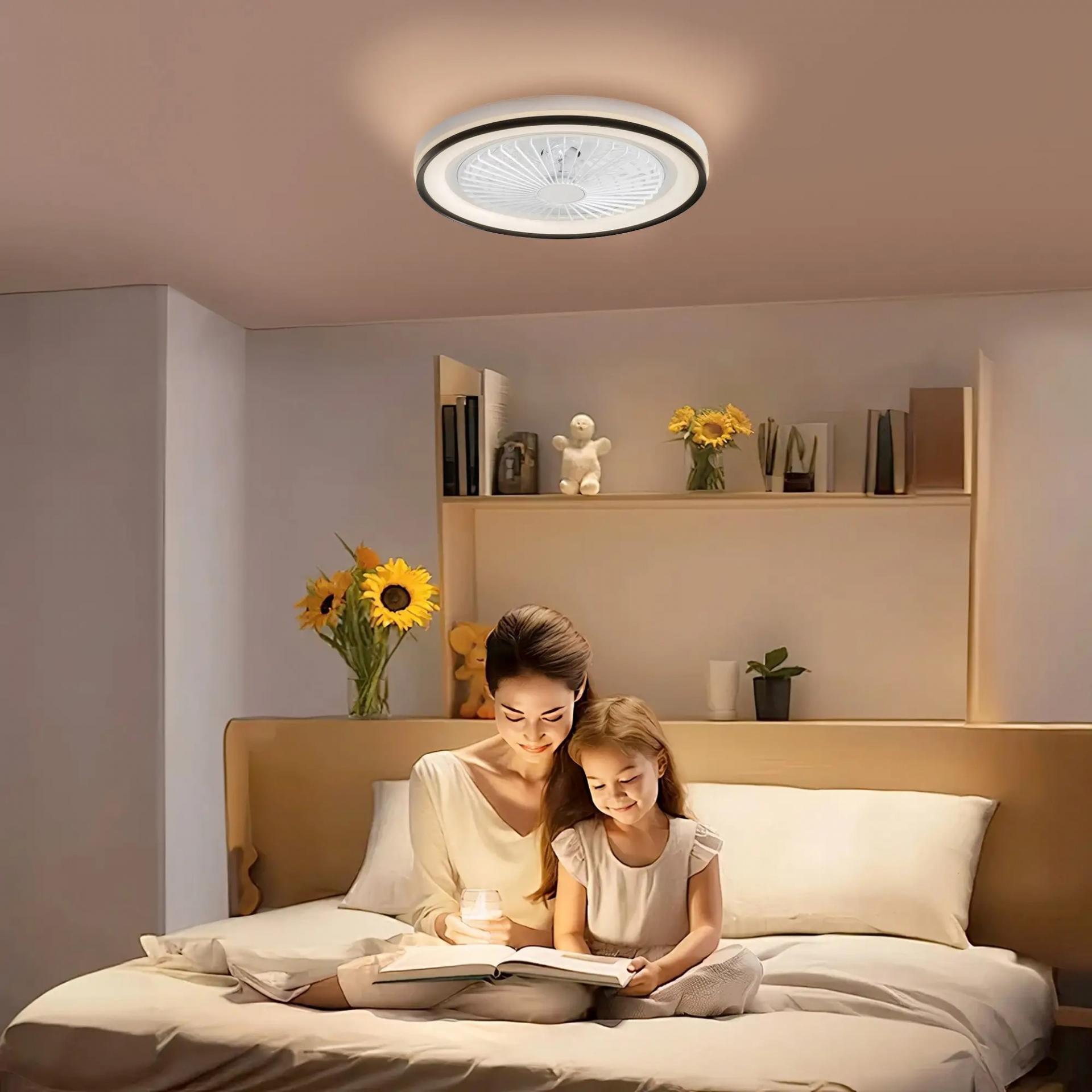 Ventilador de Techo con Luz LED Regulable Motor DC Silencioso Control Remoto y Temporizador 2/4 Horas Ø46x16 cm Blanco