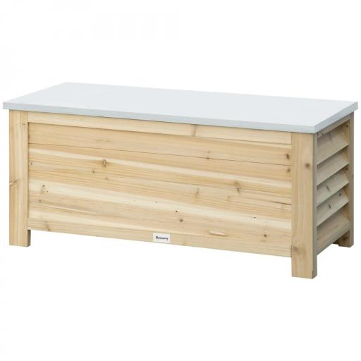 Baúl de Almacenaje Exterior de Madera con Tapa de Metal Galvanizado y Diseño con Listones 110x50x50 cm Madera Natural [9]