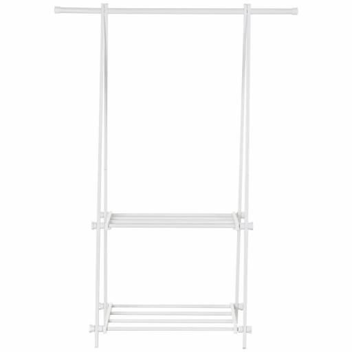 Perchero de Pie Plegable con 2 Estantes y Barra para Colgar Ropa Perchero para Dormitorio Entrada 107,5x45x150 cm Blanco [8]