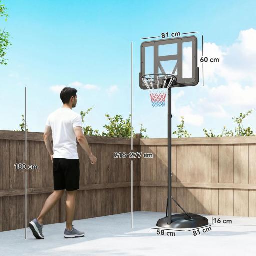 Canasta de Baloncesto para Exterior con Altura Ajustable 216-277 cm Ruedas y Base Rellenable Negro [7]