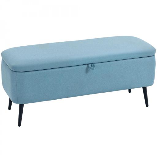 Banco de Almacenaje con Tapa Abatible y Patas de Acero para Dormitorio Salón Entrada 101x38,5x44,5 cm Azul Claro [4]