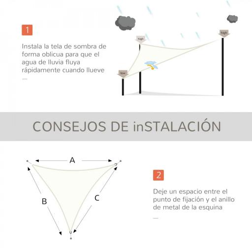 Toldo Vela Triangular 6x6x6 m Vela de Sombra para Jardín Patio Terraza Poliéster Anti UV Color Crema [5]
