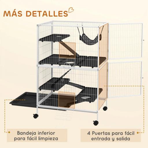 Jaula para Animales Pequeños con Ruedas Rampas Hamaca y Bandeja Extraíble para Chinchillas Hurones 80x52x128 cm Blanco [5]