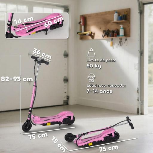 Patinete Eléctrico Plegable para Niños de 7-14 Años, Patinete Eléctrico con Velocidad Max. 12 km/h, Alcance de 8 km, Altura Ajustable, Freno de Mano, Rosa [4]