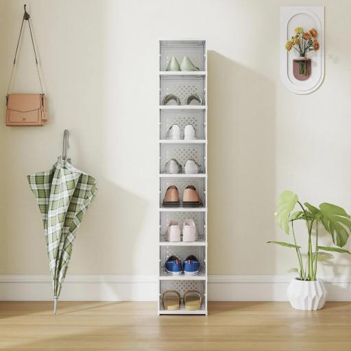  8 Cajas para Zapatos Apilables y Plegable con Puertas Transparentes hasta Talla 43 No Requiere Montaje Blanco [6]