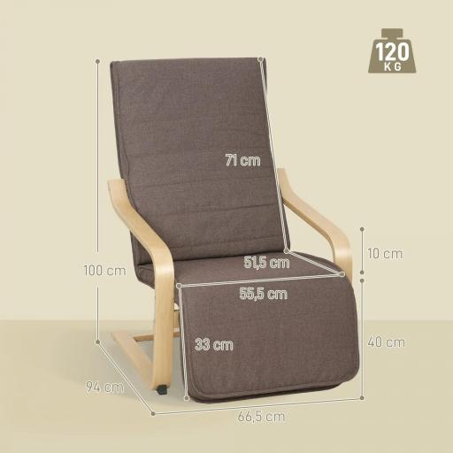 Sillón de Salón con Reposapiés Ajustable Butaca Tapizada en Lino Sintético para Oficina Dormitorio 66,5x94x100cm Marrón [1]