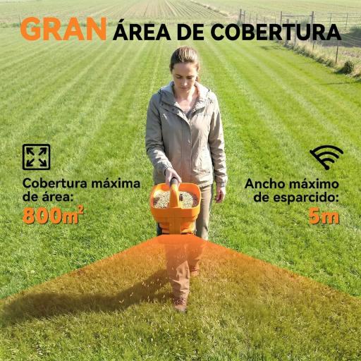 Esparcidor Portátil 3,3 L 8 Niveles de Flujo Ancho Dispersión Ajustable Puerto USB para Césped Sal hasta 800 m² Naranja [5]