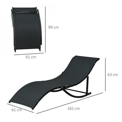  2 Tumbonas Plegables de Aluminio en Forma de S Ergonómica con Tela Texteline para Piscina Patio Jardín Terraza 165x61x63 cm Negro [1]