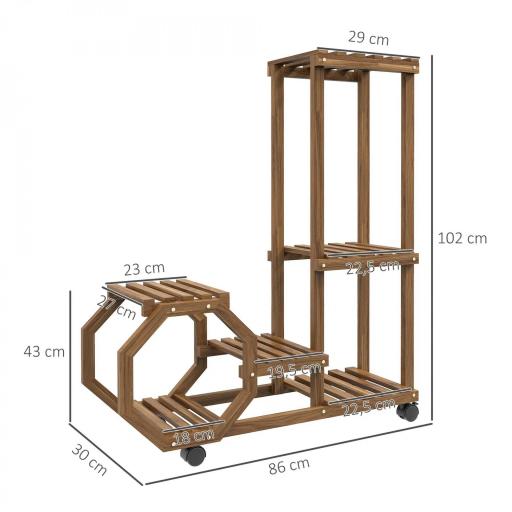 Soporte para Plantas con Ruedas Soporte para Macetas de 5 Niveles de Madera Uso Interno Externo 86x30x102 cm Carbonizado [1]