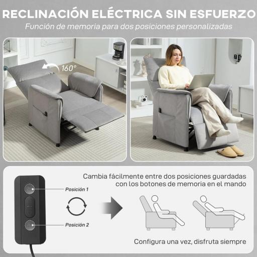 Sillón Reclinable con Motor sin Escobillas Reposapiés Tapizado Resistente y Bolsillos Laterales 80x83x104 cm Gris [3]