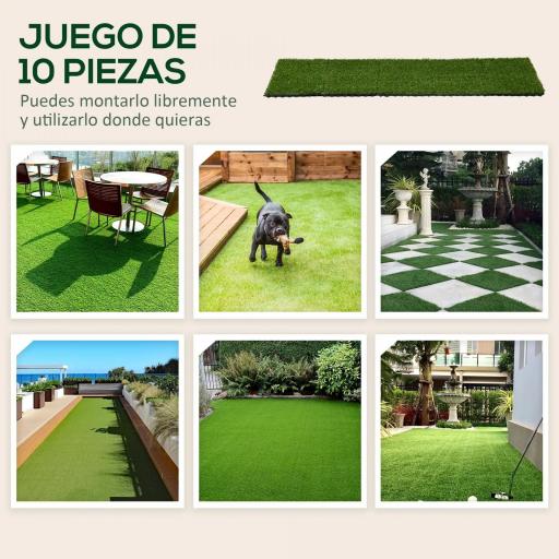 Césped Sintético de 10 Piezas Alfombra Césped Artificial 30x30 cm con Altura de Hierba 20 mm y Anti-UV Verde Oscuro [2]