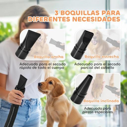 Secador para Perros de 2200W con Pantalla Digital Velocidad y Temperatura Ajustables 3 Boquillas Blanco [4]