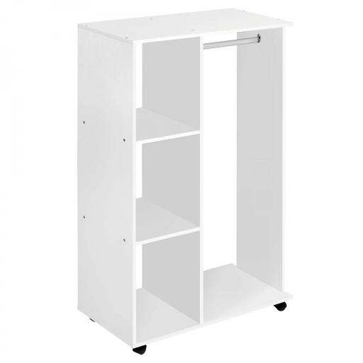 Armario Abierto con Ruedas Barra y Estantes para tener Ropa Colgada y Doblada 80x40x128 cm Blanco [9]