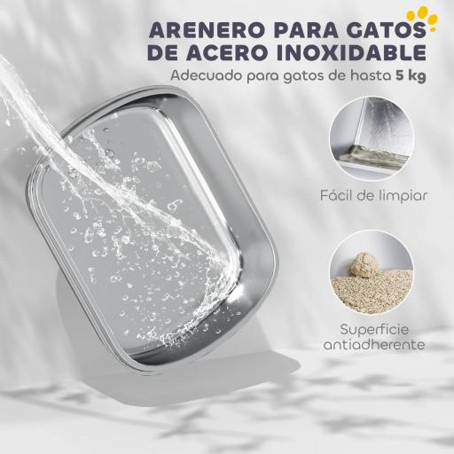 Arenero para Gatos de Acero Inoxidable con Cubierto Bolsa Desodorizante Pala Fácil de Limpiar 52,4x41,3x39,9 cm Gris [5]