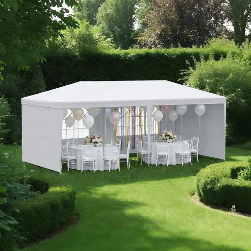 Carpa de Jardín 6x3m con 4 Paredes Laterales 2 Ventanas Visibles Cenador Gazebo de Exterior para Fiestas Eventos Blanco [6]
