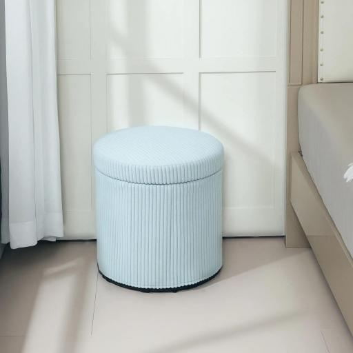 Puff con Almacenaje Redondo Tapizado en Pana con Estructura de Acero Estable y Acolchado Suave Ø40x41 cm Azul Claro