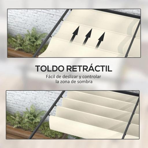 Pérgola 4x3 m Cenador de Jardín con Techo Retráctil de Poliéster y Marco de Acero Crema y Gris Oscuro [3]