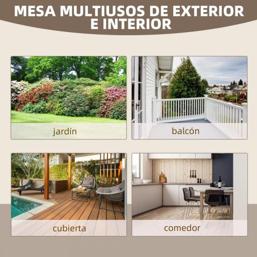 Mesa de Jardín de Madera de Abeto con Patas en Forma de Rueda para Exterior e Interior 110x60x65 cm Acabado Carbonizado [3]