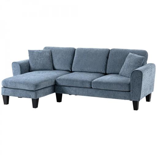 Sofá Rinconera Chaise Lounge Reversible en Forma de L con 2 Cojines Carga 200 kg 230x138x87 cm Azul Oscuro [9]