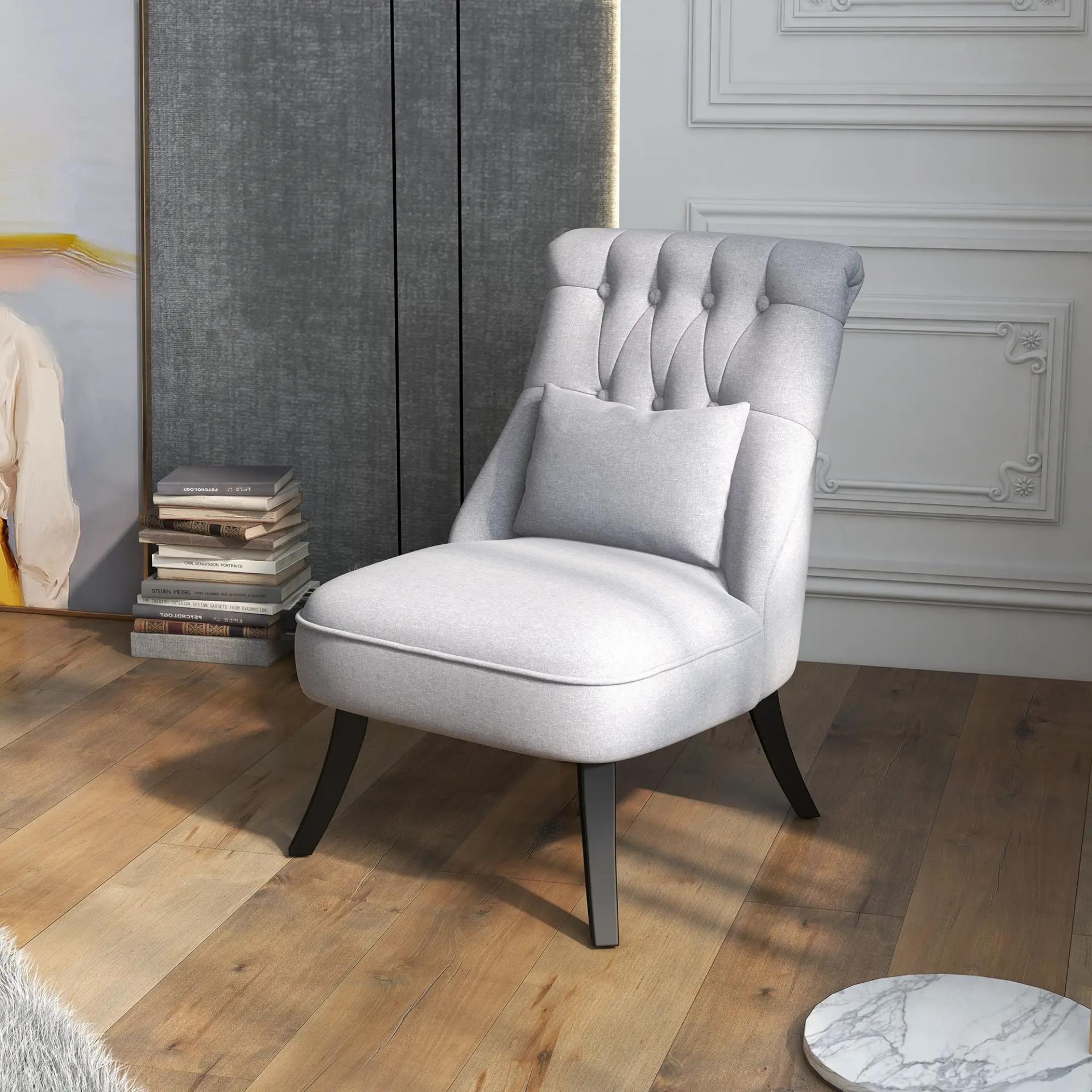 Butaca de Salón Tapizado en Lino con Cojín y Marco de Madera Sillón para Sala de Estar Gris