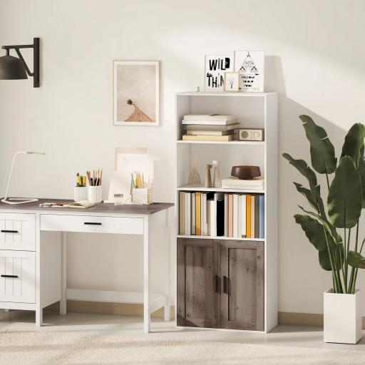 Estantería para Libros Estrecha Librería con Puertas Estantes Abiertos y Armario 60x30x149,5 cm Blanco y Marrón