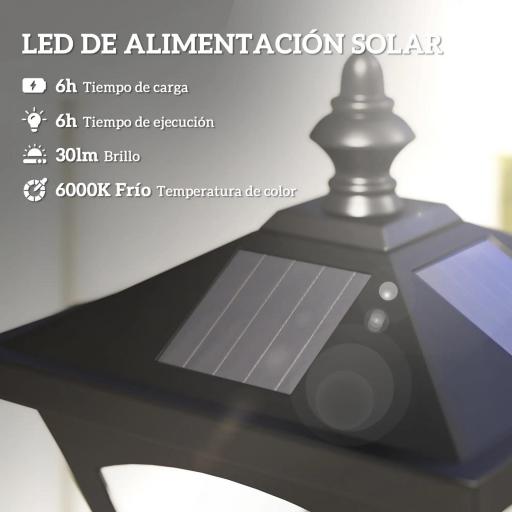 Farola Solar Exterior Luz Solar Exterior Jardín Lámpara de Pie con Apagado Automático IP44 para Exteriores Patio Terraza 15x15x120 cm Negro [6]