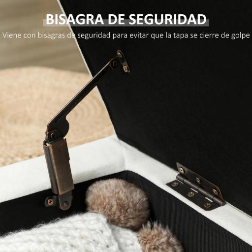 Banco de Almacenamiento Baúl Tapizado de Terciopelo con Patas de Madera Capacidad 71L 100x50x43 cm Blanco Crema [4]