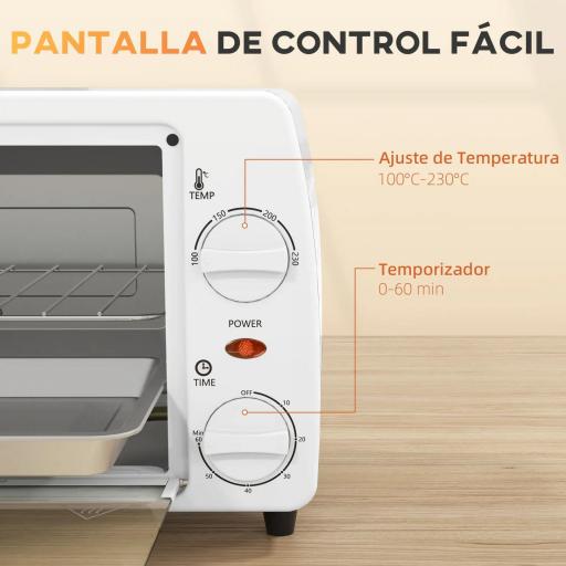 Horno Eléctrico Sobremesa 10L 750W Horno Eléctrico Pequeño Temperatura 230 ℃ y Temporizador 36,5x26x22 cm Blanco [5]