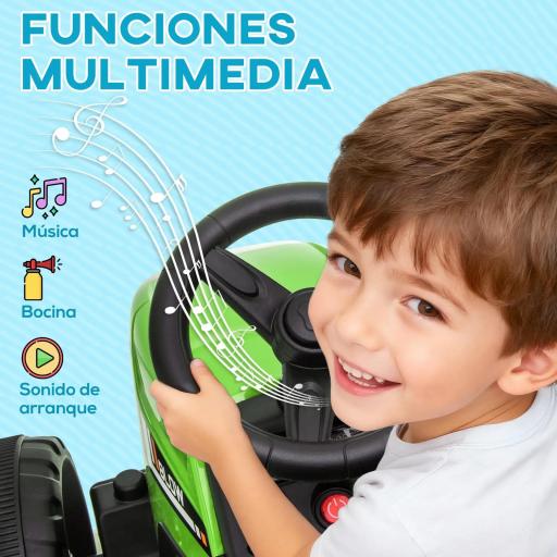 Tractor Eléctrico con Remolque para Niños 3-6 Años con Control Remoto y Cinturón de Seguridad 136,5x50x52,5 cm Verde [2]