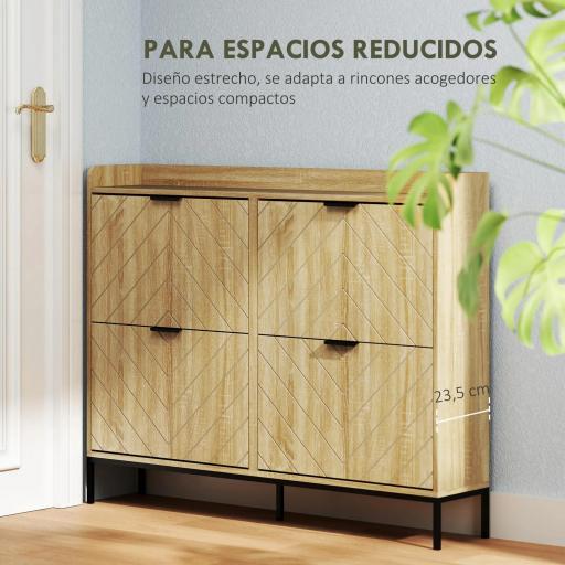 Zapatero Estrecho con 4 Cajones Abatibles y Superficie Elevada para 16 Pares de Zapatos para Espacios Reducidos Roble [4]
