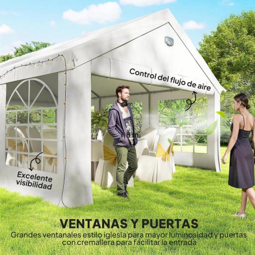 Carpa para Fiestas 4x6 m Carpa de Jardín con Paredes Extraíbles 2 Puertas y Ventanas UPF30+ para Boda Camping Blanco [4]