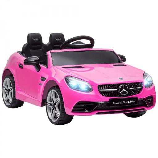 Coche Eléctrico para Niños de +3 Años, Mercedes SLC 300, Coche Eléctrico 12V, con Mando a Distancia 2,4 G, Ruedas Traseras con Suspensión, Faros LED, Música, USB, Motor Doble, Rosa [9]