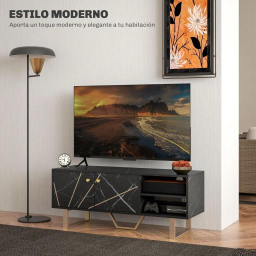 Mesa de TV con 2 Puertas Estante Ajustable y Efecto Mármol Mueble de TV para Salón para Televisores de 50 Pulgadas Negro [2]