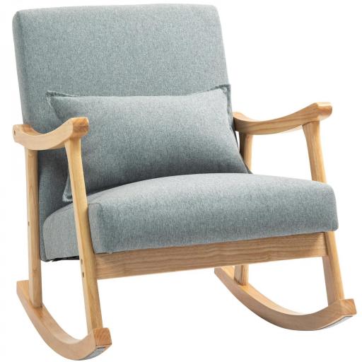 Silla Mecedora con Cojín Lumbar Respaldo Amplio y Base de Madera para Salón o Dormitorio 65x87x84 cm Gris Claro [7]