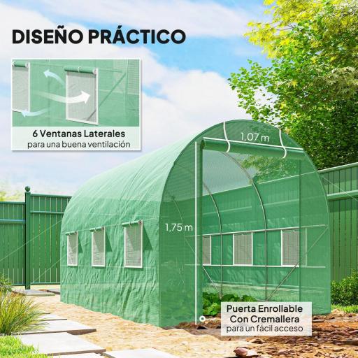 Invernadero de Jardín 3,5x2 m Invernadero de Túnel con Marco de Acero y Cubierta de Polietileno PE 140 g/m² Verde [4]