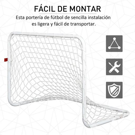 Set de 2 Porterías de Fútbol con Red y Balón para Niños y Adultos, Juguete Deportivo para Exterior Jardín con Inflador, de Acero y Poliéster, 78x46x56 cm, Blanco [1]