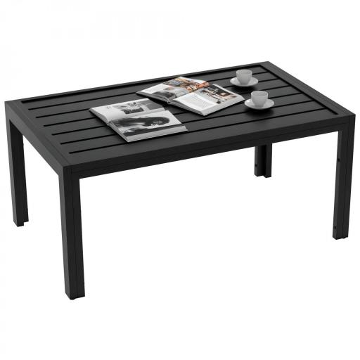 Mesa de Centro de Jardín Rectangular con Estructura de Acero Galvanizado para Patio Terraza 101,5x61x46 cm Negro [9]