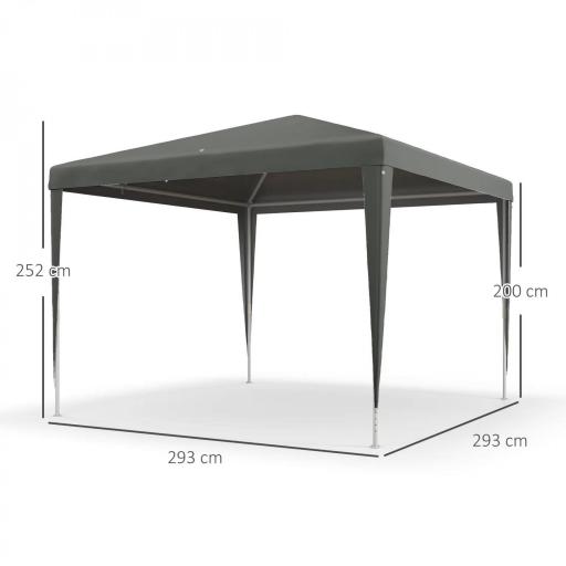 Carpa Desmontable de Jardín 3x3 m Gazebo Cenador para Exteriores con 4 Orificios de Drenaje y Tubo de Acero Gris [1]
