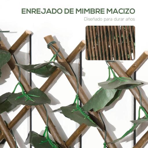 Valla de Enrejado Expandible de 2 Piezas con Hojas 295x70 cm Seto Artificial de Mimbre para Jardín Balcón Verde [5]
