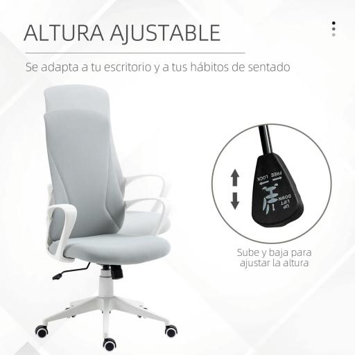 Silla de Oficina Giratoria Altura Ajustable con Reposabrazos Función de Basculante Respaldo Alto 62x56x110-119,5cm Gris [2]